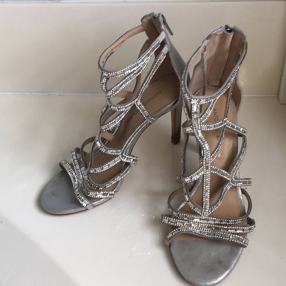 Antonio Melani ✨ silver jeweled strappy high heels